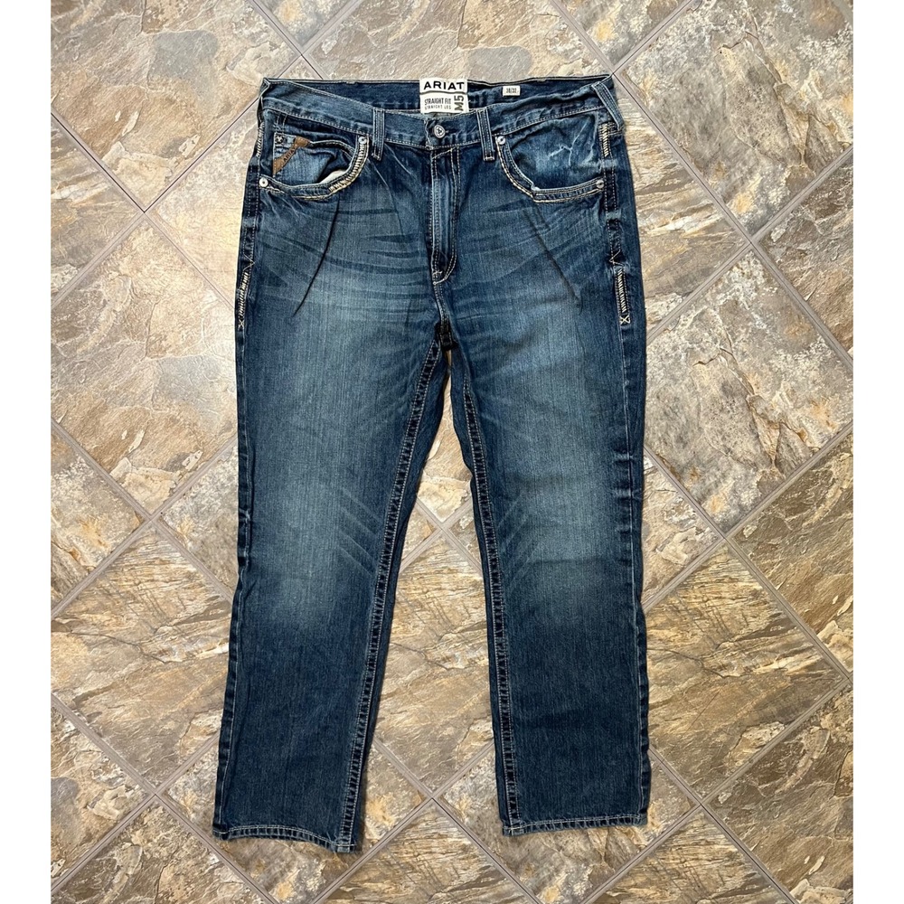 Ariat M5 Straight Leg Jeans Mens 38x32 Blue Excellent Gambler Ridgeline Denim